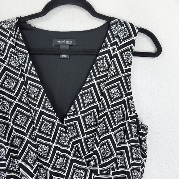 WHBM Dress Womens 6 Black White Geometric Print Sleeveless Casual V Neck - Picture 2 of 11